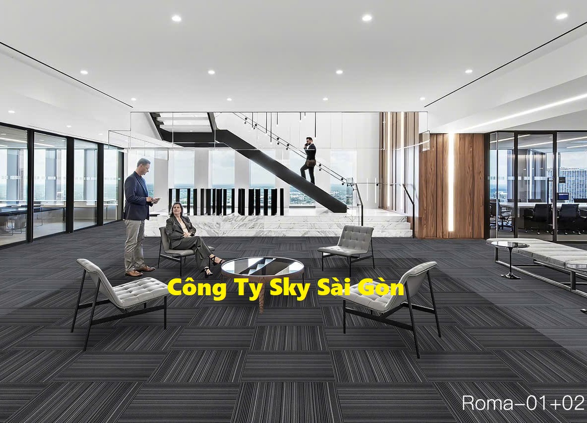 Thảm trải sàn Roma 01 sọc xám sáng cao cấp Trung Quốc, phù hợp phòng khách và văn phòng Thảm trải sàn Roma
